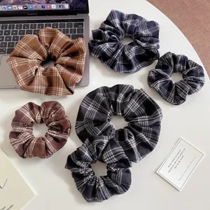 Retro Plaid Fabric Hair Scrunchies Elastic Hair Bands Ponytail Holder Hair Accessories For Women Daily Styling