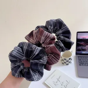 Chic retro plaid hair scrunchies set, soft fabric ponytail holder for women and girls daily wear.