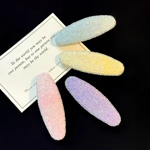 Sparkly rhinestone oval hair clips set dopamine color crystal side hairpins for women daily style
