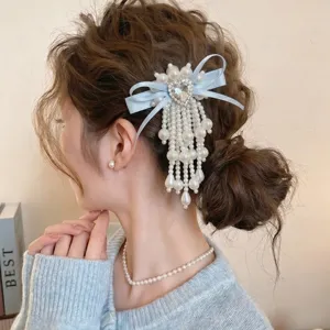 Korean style bow pearl heart hair clip sweet side duckbill hairpin elegant accessory