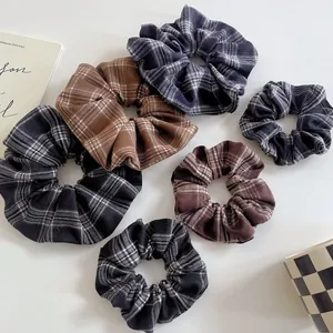 Retro plaid fabric hair scrunchies set, soft elastic hair ties for women and girls ponytail.