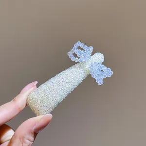 Korean style sparkling crystal beaded bow hair clip elegant sparkling hair accessory for women