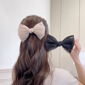 Double layer organza bow hair clip sweet versatile spring clip elegant women hair accessory