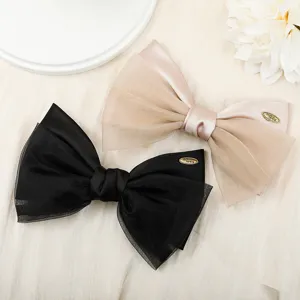Double layer organza bow hair clip sweet elegant hair accessory for women black champagne