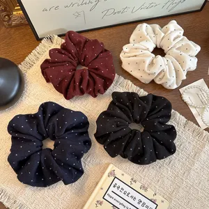Korean Style Polka Dot Pleated Hair Scrunchies For Women Fashion Fabric Elastic Hair Ropes Daily Hair Accessories