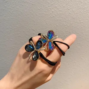Rhinestone Floral Multi Strand Hair Tie Elegant Crystal Hair Rope Ponytail Holder Hair Accessories For Women