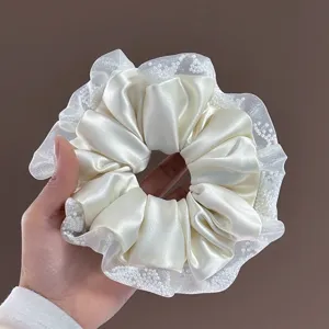 Fashion Satin Scrunchie With Lace Pearl Edge Gentle Elegant Hair Rope Hair Accessories For Women Daily Styling