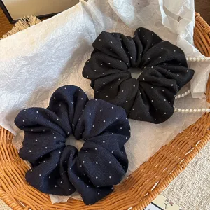 Korean style polka dot fabric hair scrunchies set, elegant pleated hair tie for women and girls.