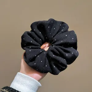 Korean polka dot fabric hair scrunchie for women, elegant pleated elastic hair tie band