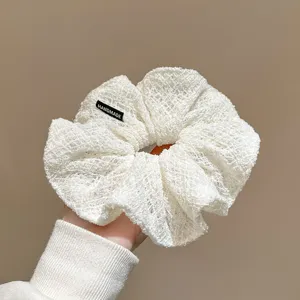 Fascia per capelli in maglia traforata bianca, elegante elastico per code di cavallo quotidiane.