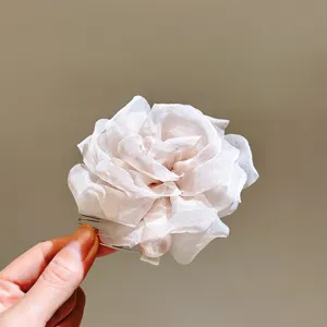 Sweet camellia pearl hair comb organza flower hair accessory detail view for women fashion