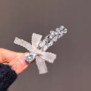 Rhinestone bow hair clip sweet sparkling crystal side bangs hairpin elegant fashion headwear
