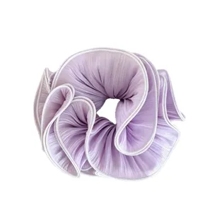Purple ruffled hair scrunchie for women, elegant elastic hair tie and chic hair accessories.