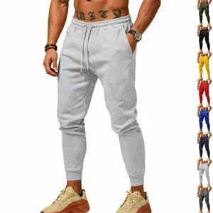 Pantalón de chándal liso para hombre con cintura elástica con cordón, cómodo pantalón casual.
