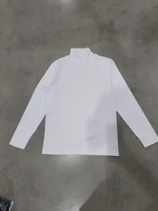 Detail view of mens solid white turtleneck long sleeve slim fit basic t-shirt