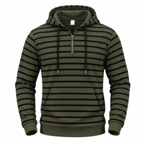 Herren Herbst Winter Viertel Reißverschluss gestreifter Kapuzenpullover mit Kängurutasche