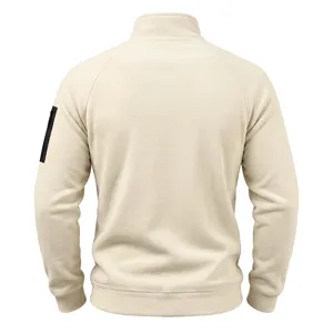 Men fleece stand collar sweatshirt casual solid long sleeve zip jacket with arm pocket