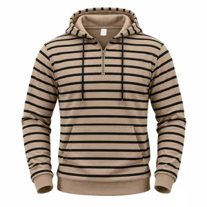 Herren Herbst Winter Viertel Reißverschluss gestreifter Kapuzenpullover Stricktop