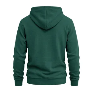 Men's solid green waffle knit hooded sweatshirt long sleeve casual daily hoodie detail