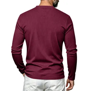 Top informal de manga larga acanalado de color sólido para hombre, camisa cómoda.