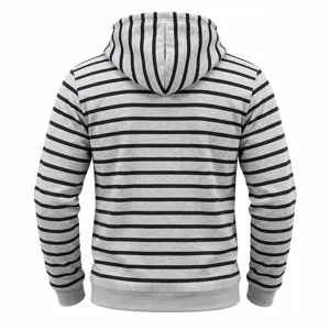 Herren casual gestreifter Hoodie Rueckseite Detail, bequemer langarm Kapuzenpullover Top.