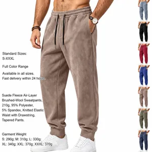 Men's suede fleece sweatpants knitted elastic waist drawstring tapered pants warm