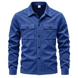 Chemise veste homme bleu roi en suédine à manches longues polaire casual boutonnée haut