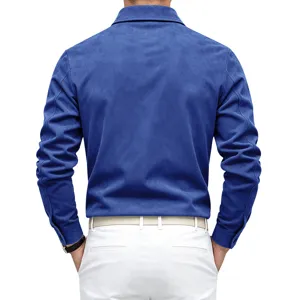 Veste chemise manches longues en suédine bleue pour homme, vêtement extérieur stylé.