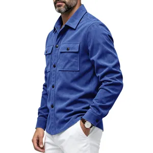Veste chemise en suédine bleu roi pour homme avec poches poitrine et manches longues