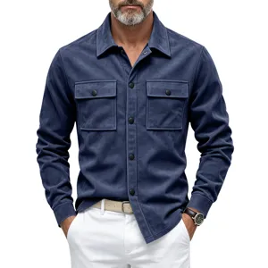 Homme veste chemise en suédine bleue manches longues de travail poches haut surchemise