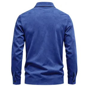 Veste chemise en suédine bleue pour homme manches longues vêtement décontracté haut