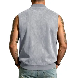 Herren Wildlederoptik Weste Sommer Freizeitmantel ärmellos Bomberjacke Outdoor Gilet grau.