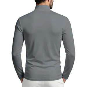 Mens mock neck long sleeve t-shirt casual slim fit solid color base layer autumn winter grey