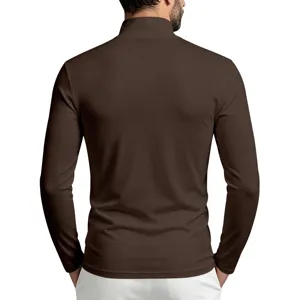 Men's casual slim fit mock neck long sleeve t-shirt solid color autumn winter thermal base layer.