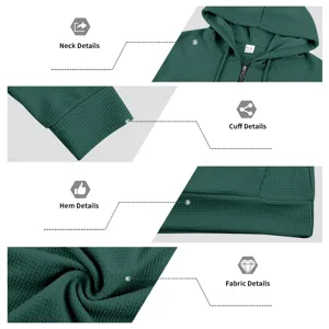 Men's waffle knit quarter zip hoodie casual long sleeve pullover with pockets solid