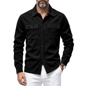 Veste chemise en suédine pour homme à manches longues et poches poitrine utilitaires
