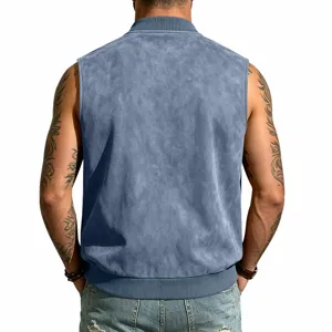 Herren Casual Wildleder Weste Sommer Ärmellos Baseballkragen Western Retro Gilet