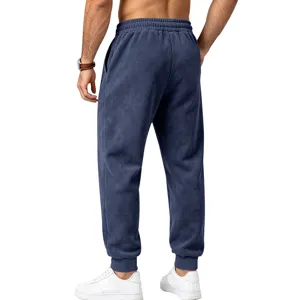 Men's Navy Blue Suede Fleece Sweatpants Casual Drawstring Joggers Athletic Pants