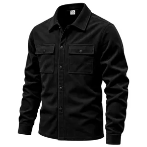 Veste chemise à manches longues en suédine pour homme revers poches unie vêtements