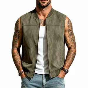 Herren Vintage Wildleder Ärmellos Bomber Weste Olivgrün Freizeit Biker Weste Sommer