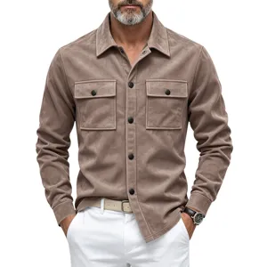 Chemise manches longues en suédine pour homme workwear casual veste poche haut chic