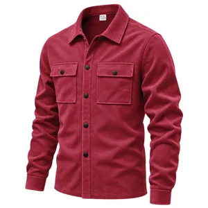 Veste chemise manches longues en suédine pour homme revers poches doubles boutonnée