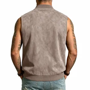Herren Retro Wildleder Weste ärmellos Baseballkragen lässige Sommer Outdoor Gilet Jacke