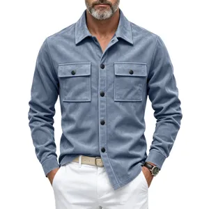 Veste chemise manches longues en suédine pour homme style utilitaire décontracté avec poches