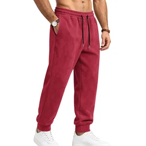 Men casual suede fleece sweatpants with drawstring and elastic waist detail view item