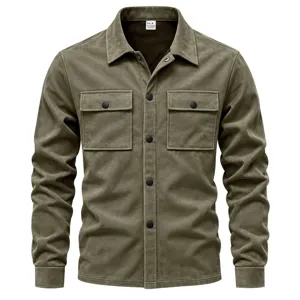 Homme chemise veste en daim manches longues style militaire boutonné vêtement mode