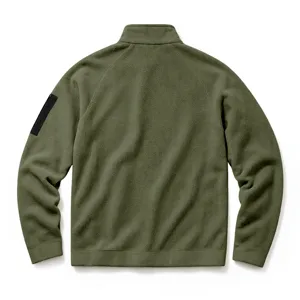 Rugdetail van de olijfgroene heren fleecejas met opstaande kraag en handig mouwzakje.