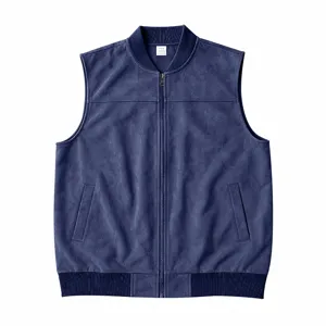 Herren Freizeit Wildleder Weste ärmellos Reißverschluss Kragen Taschen marineblau Detail