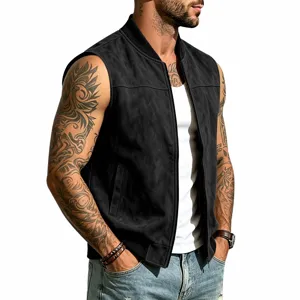 Herren stilvolle Wildleder ärmellose Bomber Weste lässige Sommer Biker Jacke Outerwear.