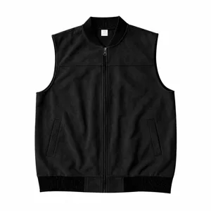 Herren schwarze Wildleder Weste lässige Baseballkragen ärmellose Jacke mit Reißverschlusstaschen